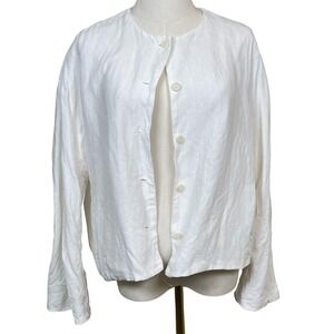 apuntob Linen Button Front Jacket Womens S White Pockets Minimalist Lagenlook